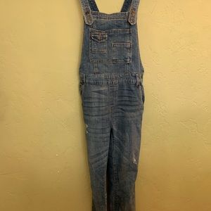 Free People long denim overalls with front pocket